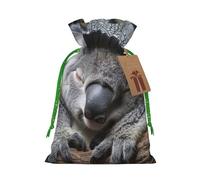 Sleeping Koala Cap Print Christmas Drawstring Holiday Candy Bag Xmas Sacks Reusable Wrapping Bags Party Favor
