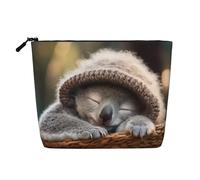 Sleeping Koala Cap Print Cosmetic Bag for Women,Faux Linen Makeup Bag Large Capacity,Perfect for Travel Daily Use