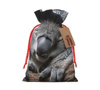 Sleeping Koala Cap Printing Christmas Drawstring Gift Bags Holiday Present Sacks For Xmas Party Celebration