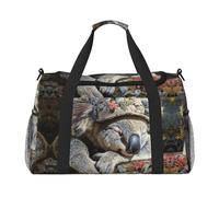 Sleeping Koala Cap Travel Duffel Bag with Zippers and Handles, Big Foldable Duffle Bag for Family Vacations