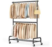 SLEEPING LAMB Double Rod Heavy Duty Clothes Racks for Hanging Clothes Rack, Metal Rolling Garment Rack With Wheels Clothes Hanger Rack Wardrobe Rack for Coats, Shirts (Black)
