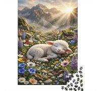 Sleeping Lamb Jigsaw Puzzle for Game 1000 Pieces Alpine Wildflower Field Anxiety Relief Secret Santa Small Gift Idea for Couples 38x26cm/1000pcs