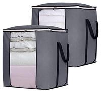 SLEEPING LAMB Storage Bags Foldable Closet Linen Bins Pillow Quilt Comforter Organizer for Bedroom Home Dorm College, 2 Pack, Gray