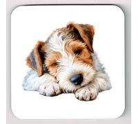 Sleeping Laying Down Wire Fox Terrier Dog Coaster, Wire Fox Terrier Dog Lover Gift Coaster