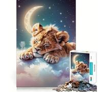 Sleeping Lion Cub on Clouds 1000 Pieces Jigsaw Puzzles for Adults Recall Upgrade Stress Relief Tight Cut Santa Wish Pick 38x26cm