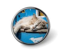 Sleeping Little Cat Lapel Pin for Men Brown And Green Pattern Fashion Brooch Pin -Cute Enamel Badges, Aluminum Alloy Metal Pinback for Hats, Shirts, Bags, Jackets & Accessories (1 Inch Round Button Pi