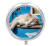 Sleeping Little Cat Pill Box, 3 Compartment Small Pill Case Waterproof Travel Pill Organizer for Pocket Or Purse Portable Mini Medicine Tablet Vitamin Holder Pill Case
