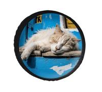 Sleeping Little Cat Spare Tire Cover PVC Leather Spare Wheel Cover Dustproof Waterproof Jeep Tire Cover for 34inch Camper, RV Trailer, Truck, SUV Fit Diameter 28-34 Inch