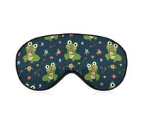 Sleeping Mask Cute Frog Flower Pattern Sleep Eye Mask Blindfold with Adjustable Strap Dark Blue Background Soft Eye Cover for BlockingLights