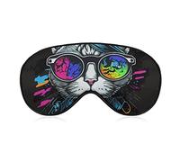 Sleeping Mask Funny Cat with Colorful Sunglasses Sleep Eye Mask Blindfold with Adjustable Strap Animal Painting Soft Eye Cover for BlockingLights