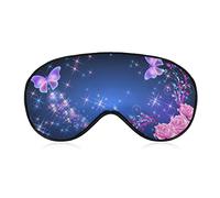 Sleeping Mask Pink Roses and Flying Butterfly Sleep Eye Mask Blindfold with Adjustable Strap Sparkle and Glowing Stars Soft Eye Cover for BlockingLights