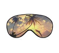 Sleeping Mask Sea Sunset Dolphin Sleep Eye Mask Blindfold with Adjustable Strap Tropical Palm Tree Soft Eye Cover for BlockingLights