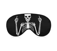 Sleeping Mask Sitting Skeleton Shows The Middle Finger Sleep Eye Mask Blindfold with Adjustable Strap Funny Skull Soft Eye Cover for BlockingLights
