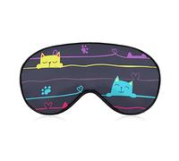 Sleeping Mask Smiling Kitten Lines Sleep Eye Mask Blindfold with Adjustable Strap Colorful Cartoon Cats Soft Eye Cover for BlockingLights
