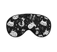 Sleeping Mask Witch's Cat Pattern Sleep Eye Mask Blindfold with Adjustable Strap Black White Kitten Soft Eye Cover for BlockingLights