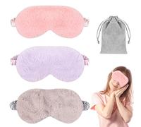 Sleeping Masks for Women, 3PCS Blackout Sleep Eye Mask, yeestone Soft Night Mask, Fluffy Eye Covers with Travel Pouch, Sleep Blindfold for Women Kids(Pink/Purple/Grey)