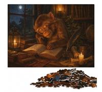 Sleeping Monkey on Books with Candles Jigsaw Puzzle for Adults, 500 Pieces | A flexible puzzle activity: steady puzzle progress on quiet evenings.