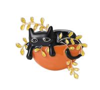 Sleeping on Bowl Cat Brooch - Branch Enamel Cat Pin - Cute Kitten for Her, Scarf or Hat Accessory