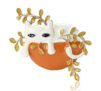 Sleeping on Bowl Cat Brooch - Branch Enamel Cat Pin - Cute Kitten for Her, Scarf or Hat Accessory