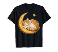 Sleeping Orange and White Cat Crescent Moon Stars Gift T-Shirt