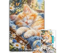 Sleeping Orange Kitten Flowers Basket Jigsaw Puzzle for Adults, 500 Pieces | During puzzle time: Adult Jigsaw Puzzle: tabletop activity for adults at your own pace.