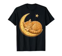 Sleeping Orange Tabby Cat Crescent Moon Stars Vintage Gift T-Shirt