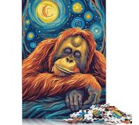 Sleeping Orangutan Starry Night Art Puzzle Family Challenging Games 100% Recycled Cardboard Jigsaw Puzzle for Adult Children Birthday Present 500pcs (52x38cm)