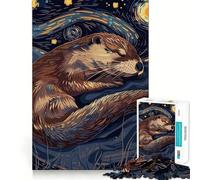 Sleeping Otter in Starry Night Style 1000 Pieces Jigsaws Adults Puzzles Mind Exercise Toy Shared Fun Precision Cut Art Display 38x52cm
