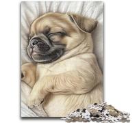 Sleeping Pug Jigsaw Puzzles for Adults,Challenging Game And Family Play with Fully Interlocking Randomly Shaped Pieces (38x26cm)