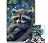 Sleeping Raccoon 1000 Pieces Jigsaw Puzzles For Teens And Adults,for Educational Game Challenge Toy Unique Home Decor And Gifts (50x75cm)