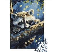 Sleeping Raccoon on Tree 1000 Piece Jigsaw Puzzle Paper for Adults Night Forest Scene Relaxing Focus Home Decor 52x38cm/1000pcs