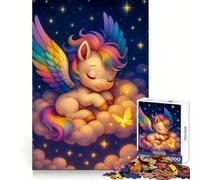 Sleeping Rainbow Unicorn on Cloud for Adults 1000 Piece Jigsaw Puzzle Mind Puzzle Relaxing Fun Image Assembly Warm Surprise 50x75cm