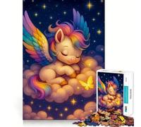 Sleeping Rainbow Unicorn on Cloud for Adults 1000 Piece Jigsaw Puzzle Mind Puzzle Relaxing Fun Image Assembly Warm Surprise 50x75cm