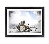 Sleeping Rhino In Abstract Modern Art Framed Print | A2 Black Framed Wall Art | Ready to Hang | Abstract Fantasy Picture | Living Room Bedroom Lounge Office