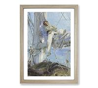 Sleeping Sailor by Henry Scott Tuke Framed Print | A2 Oak Framed Wall Art | Ready to Hang | Modern Nature Picture | Living Room Bedroom Lounge Office