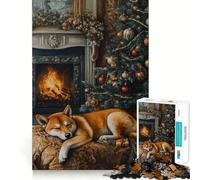 Sleeping Shiba Inu Christmas Fireplace 1000 Pieces Jigsaw Puzzles for Teenagers Logic Ability Toy Light Relax Accurate Cut Classic Gift 50x75cm