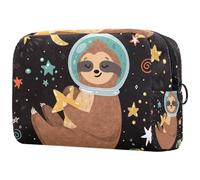 Sleeping Sloth Astronaut Holding Star on Space Cosmetic Bag for Women, Travel Toiletries Bags Large Makeup Handy Pouch Organiser Bag with Zipper