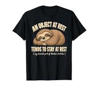 Sleeping Sloth Newton's First Law Funny Physics Science Value Graphic T-Shirt, Men, Black, M