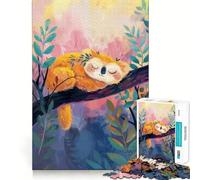 Sleeping Sloth on Branch Illustration Jigsaw Puzzle 1000 Piece for Teenagers Recall Upgrade Relax Mind Clear Cut Fine Art Piece 50x75cm