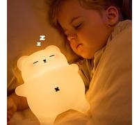 Sleeping Snoring Bear Night Light, 3-Level Dimmable Nursery Lamp, 30Min Timer, Rechargeable Type-C, BPA-Free Silicone for Kids Bedroom Decor