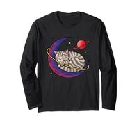 Sleeping Space Cat On Crescent Moon Galaxy Kids Long Sleeve T-Shirt