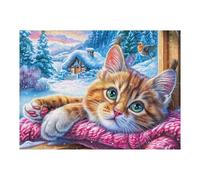 Sleeping Tabby Cat 500 Piece Jigsaw Puzzle for Adults Teens Blanket Sill Interior Music Room Decor Creative Outlet Whimsical Artwork for Musicians 500 PCS