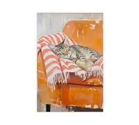 Sleeping Tabby Cat on Orange Chair Canvas Poster Wall Art Decor Print Picture Paintings for Living Room Bedroom Decoration 08x12inch(20x30cm)