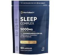 Sleeping Tablets with Ashwagandha KSM-66 | 5000mg Complex for Adults with Lemon Balm, Chamomile and L-Tryptophan | 60 Vegan Capsules | Night Time Complex for Men & Women | by Horbaach