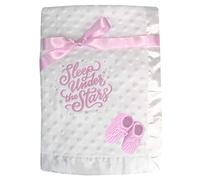 Sleeping Under The Stars White with Pink Bobble Baby Blanket with Baby Booties Set