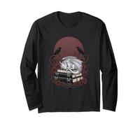 Sleeping White Dragon On Books with Ravens and Roses Long Sleeve T-Shirt