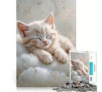 Sleeping White Kitten on Clouds 1000 Pieces Jigsaws Adults Puzzles Mind Exercise Toy Shared Fun Precision Cut Art Display 38x26cm