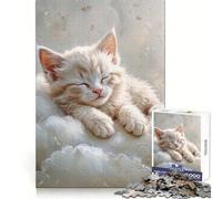 Sleeping White Kitten on Clouds Jigsaw Puzzle for Teenagers 1000 Pieces Fine Logic Toy Calm Pastime Neat Edge Art Collection Piece 50x75cm