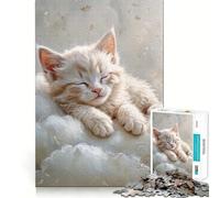 Sleeping White Kitten on Clouds Jigsaw Puzzle for Teenagers 1000 Pieces Fine Logic Toy Calm Pastime Neat Edge Art Collection Piece 50x75cm