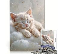Sleeping White Kitten on Clouds Puzzles for Adults 1000 Pieces Strengthen Memory Stress Relief Smooth Edge Heartfelt Gift 38x52cm